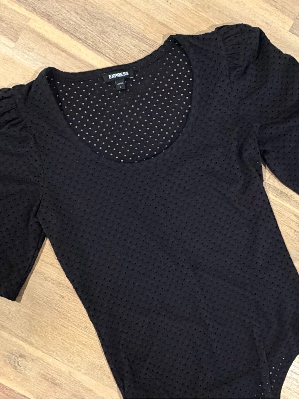 Express Black Eyelet Puff-Sleeve Bodysuit